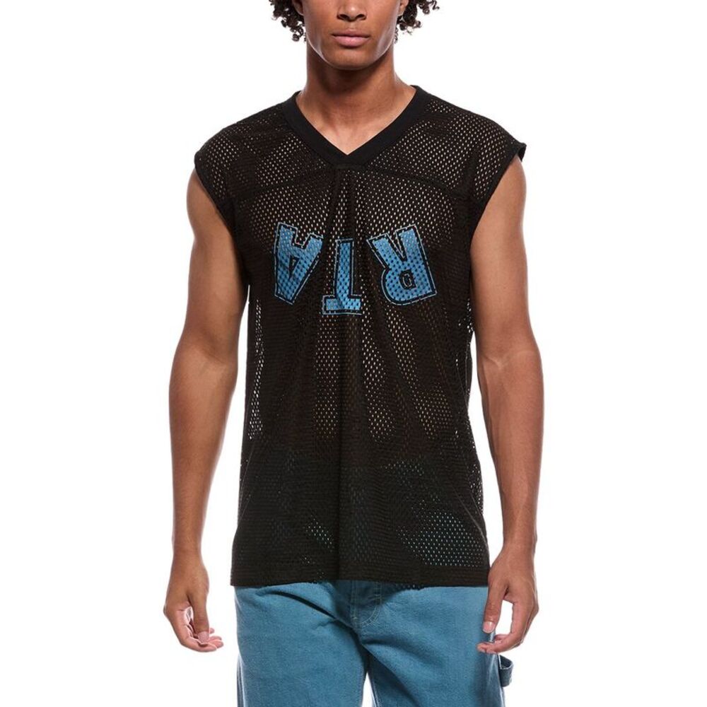 Rta Mens V-Neck Sleeveless Mesh T-Shirt, Black